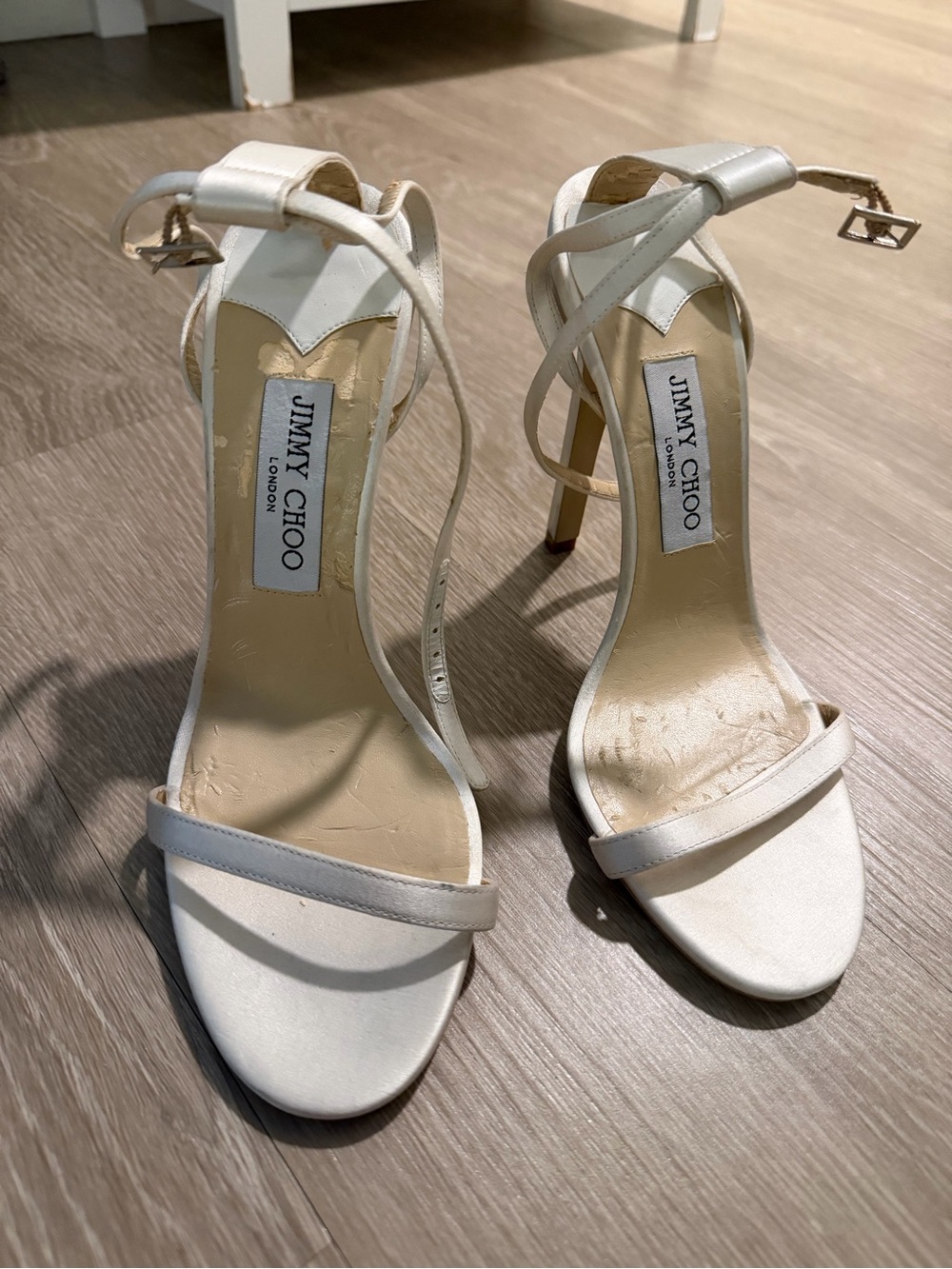 Jimmy Choo White Leather Ankle-Tie Stiletto Sandals
